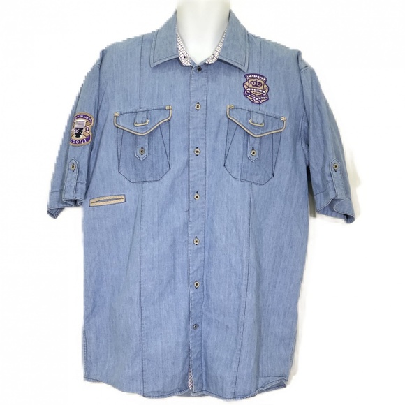 COOGI Other - Coogi Denim S/S Button Down Shirt with Patches